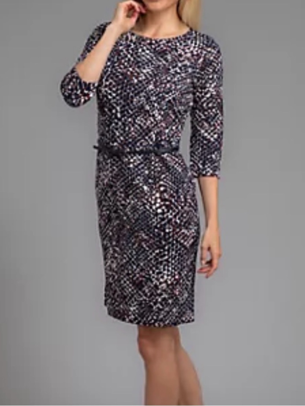 Printed Belted Midi Dress in Black and Brown